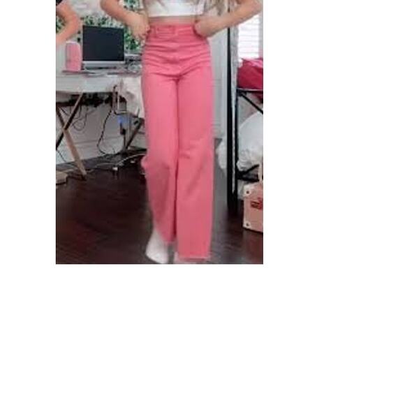 ZARA 13-14 Girls Denim Chino Wide Leg Utility Pink Trouser Jeans - Picture 1 of 6